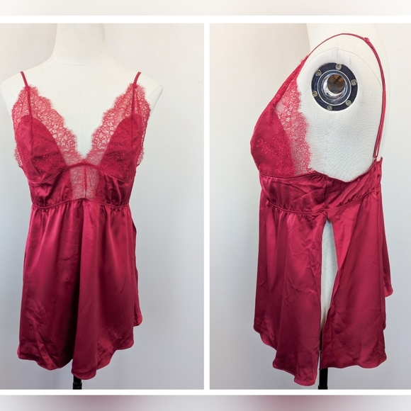 Vintage Secret Red Satin Cami Lingerie Top With Side Slits - Picture 1 of 8
